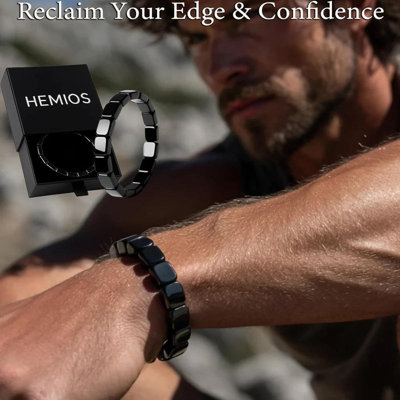 Hemios Hematite Bracelet Men - Reignites Masculine Energy, Natural Hematite Stone Beaded Stretch Healing Bracelets Reclaim Your Edge & Confidence - Image 2